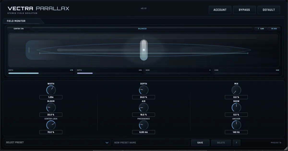 VECTRA Parallax spatial processing plug-in interface